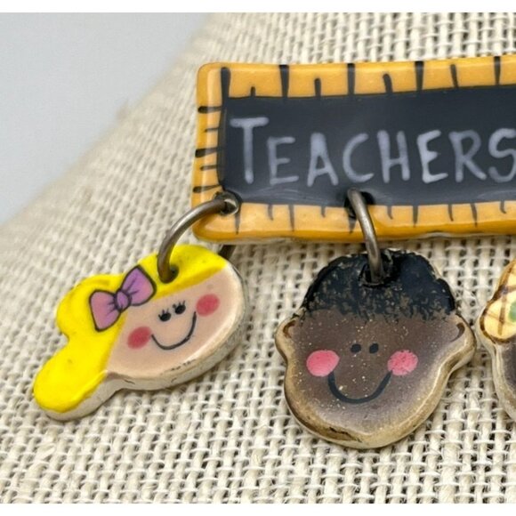 Vintage Teachers Rule Brooch Ruler Pin with Four Dangling Student Faces - Picture 4 of 7